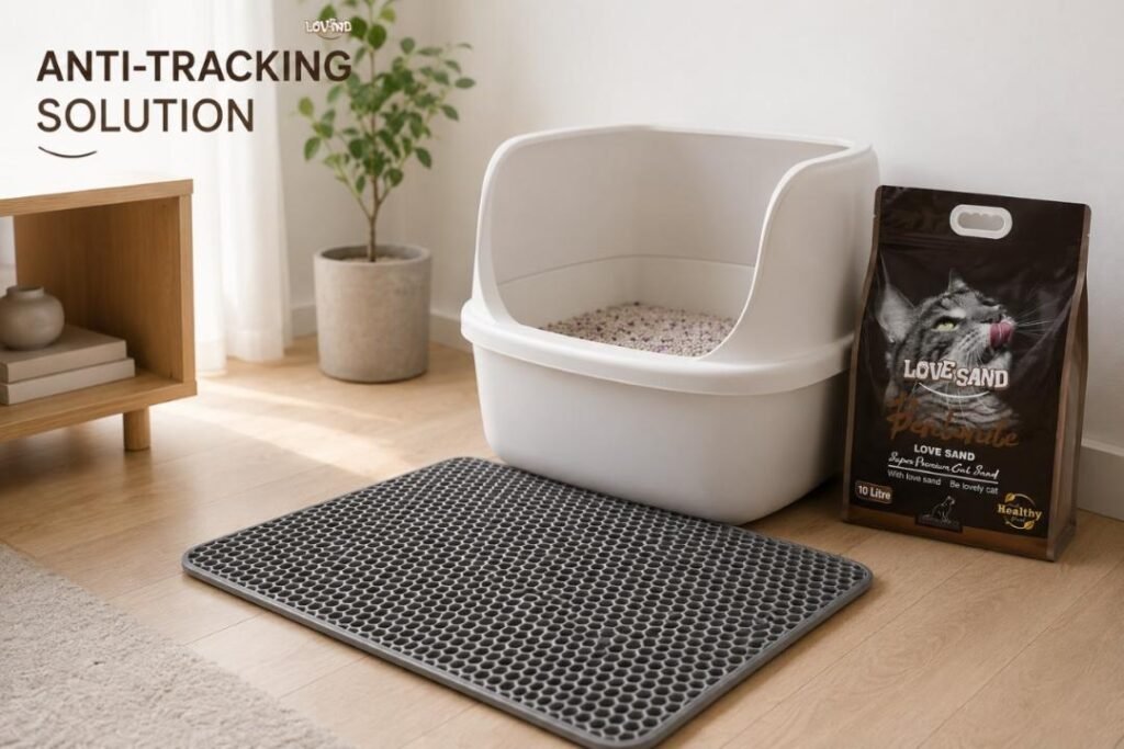 How to stop cat litter tracking, Best cat litter for low tracking, How to keep cat litter off the floor