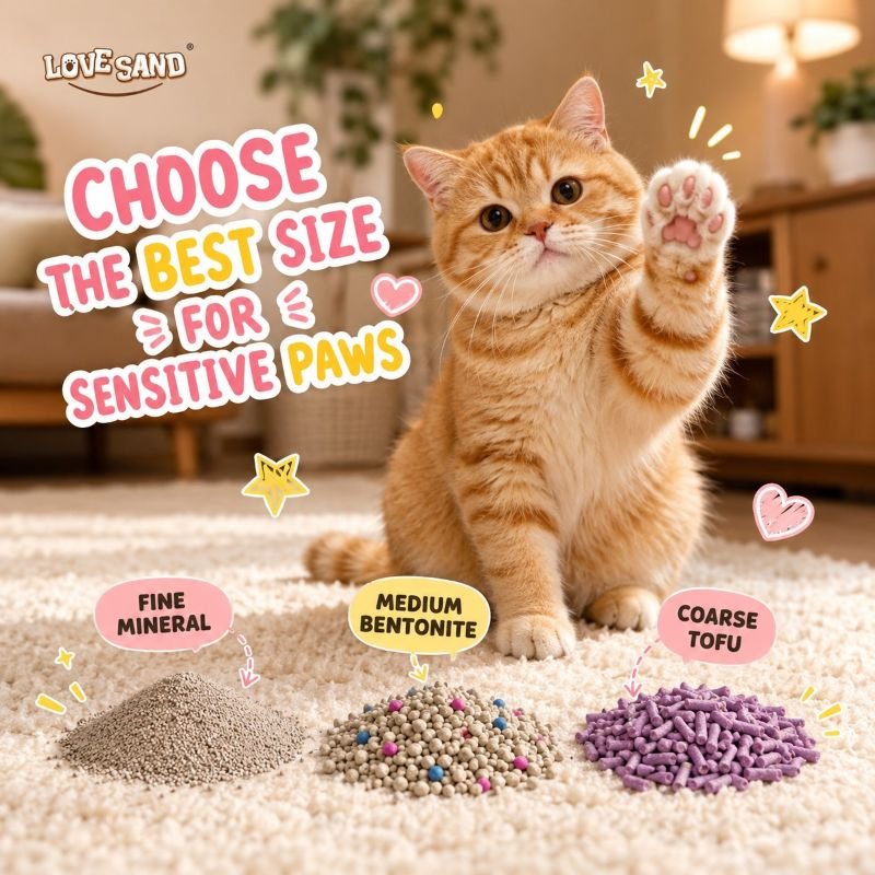 Size of Cat Litter, Best cat litter particle size, Cat litter that doesn't hurt paws, Low dust cat litter sizing, cat litter size