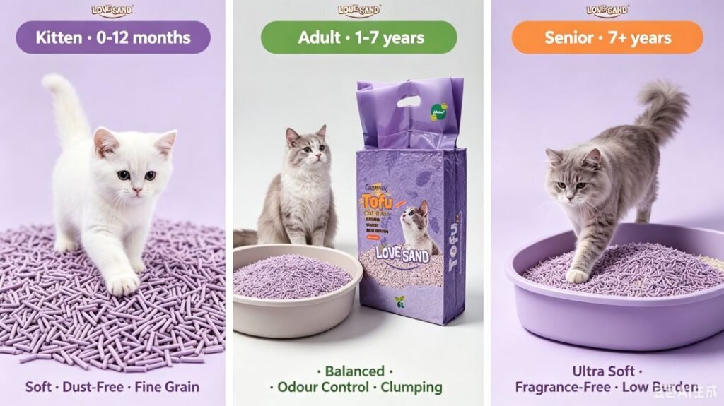 Choosing litter for different ages, Best cat litter for kittens, Cat litter for senior cats, afe litter for young kittens